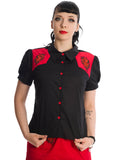 Banned Rockabilly Rose 50's Bluse Schwarz