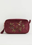 Fable England Robin Bird Velvet Kosmetiktasche Burgund