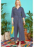 Onjenu Laurie Polkadot 70's Jumpsuit Navyblau